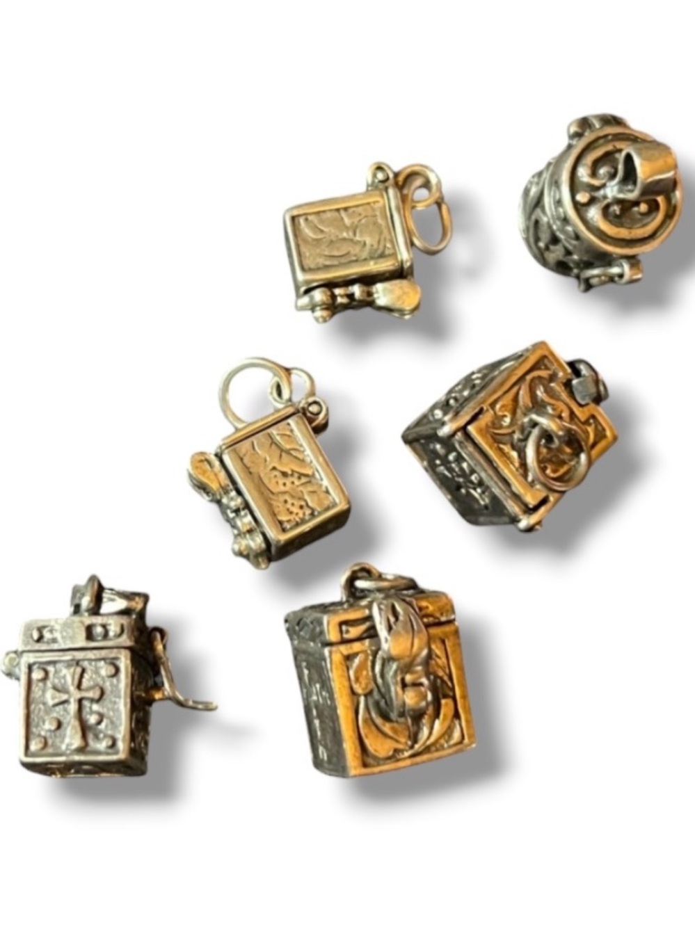 Lot of 6 Sterling Silver Locket Prayer Box Charm Pendants